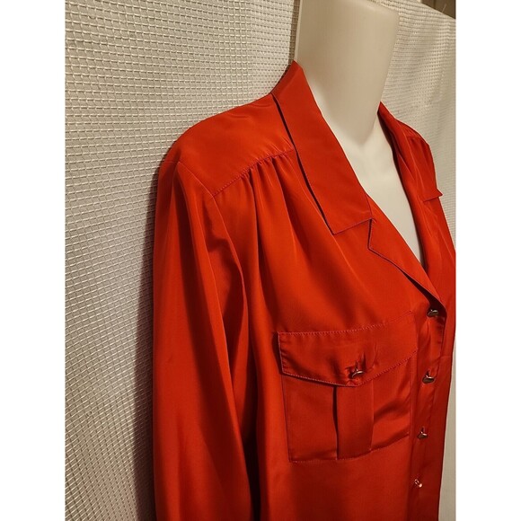 Vintage Womens Sz Large Silk Blend Button Down Red Blouse Gold Buttons Office - Picture 5 of 8